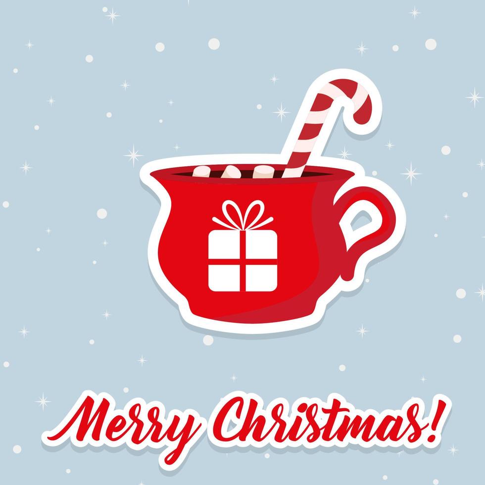 café caliente de navidad en taza roja. ilustración vectorial vector