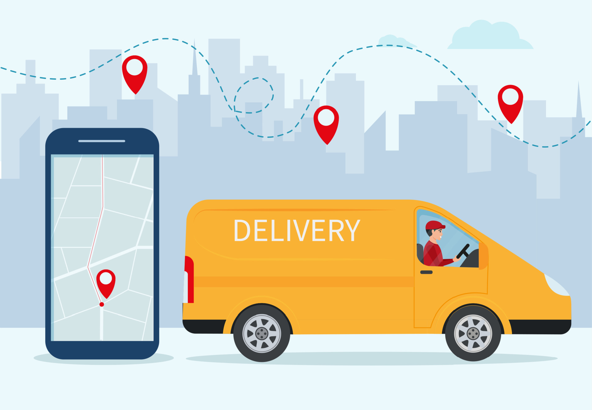 Free, Express, Home or Fast delivery service by van. Car with stack of ...