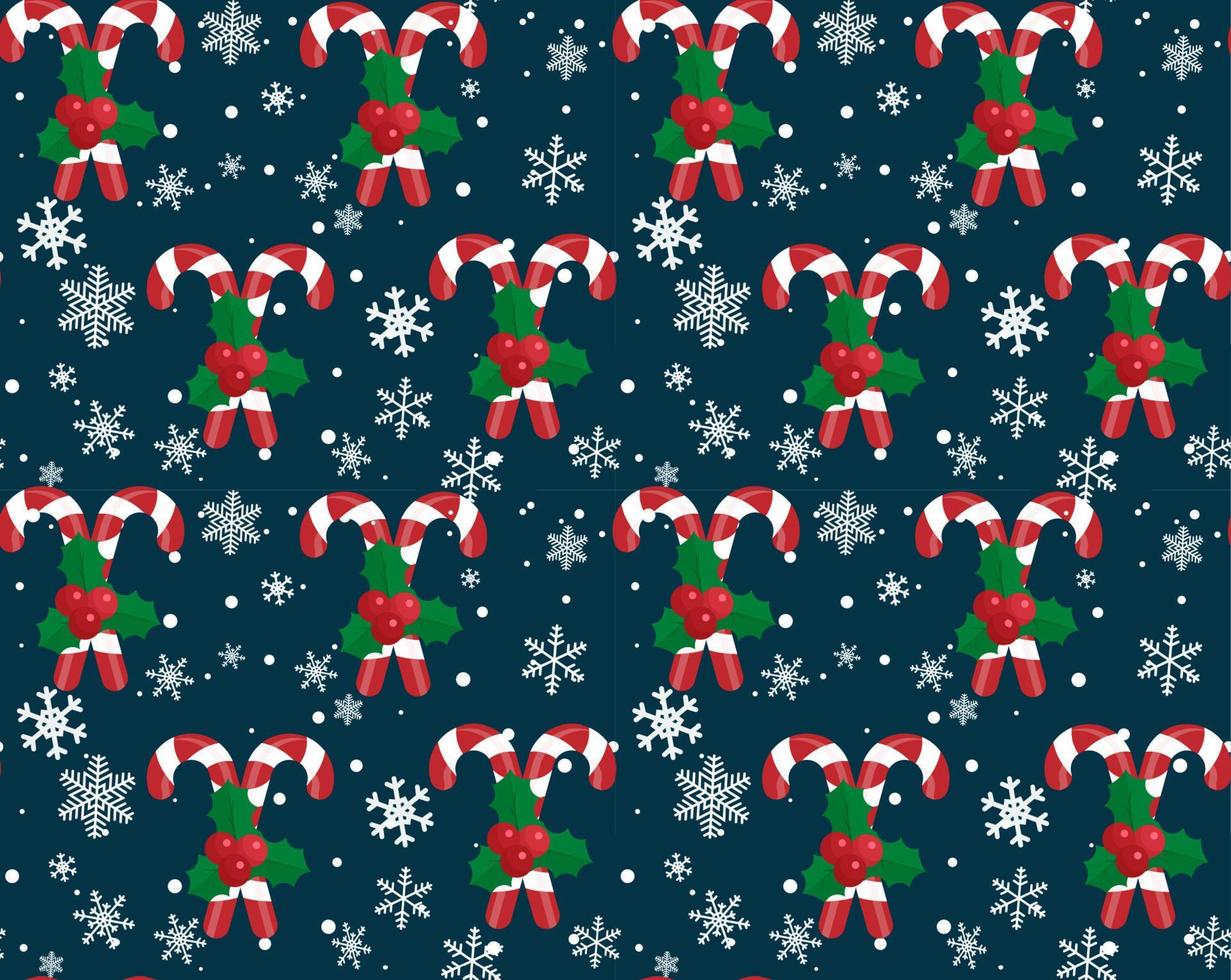 Christmas vector seamless pattern with candy canes and snowflakes. Background for wrapping paper, fabric print, greeting cards design