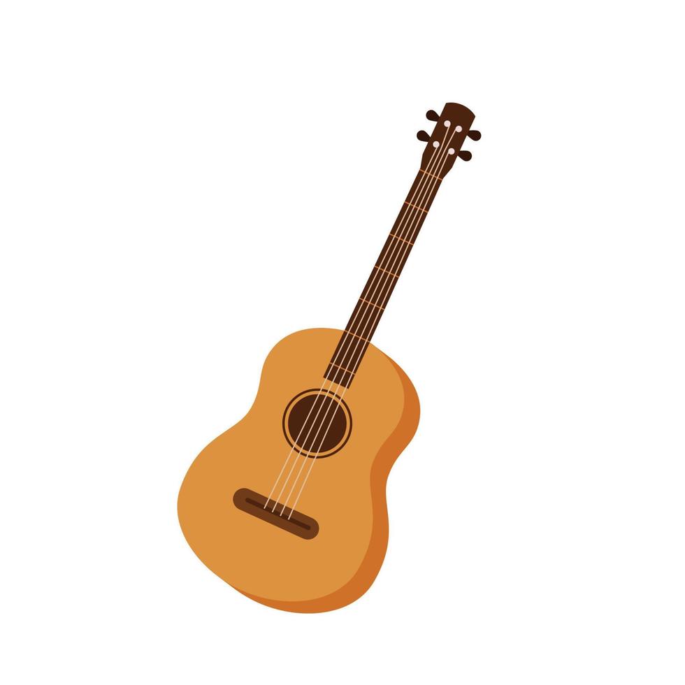 Classical acoustic guitar isolated on white background. Vector illustration in a flat style.