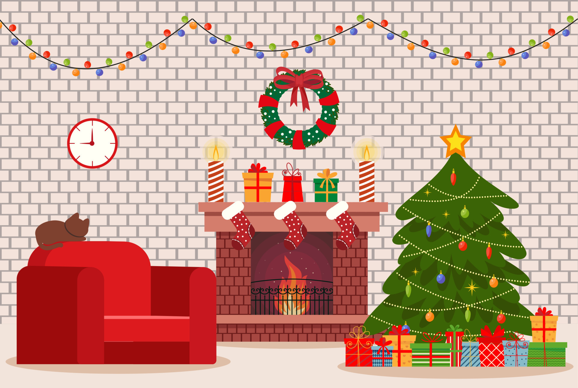 Cozy Living Interior Christmas With Red Sofa Gifts And Tree Vector 10-trees-with-heart-shaped-leaves