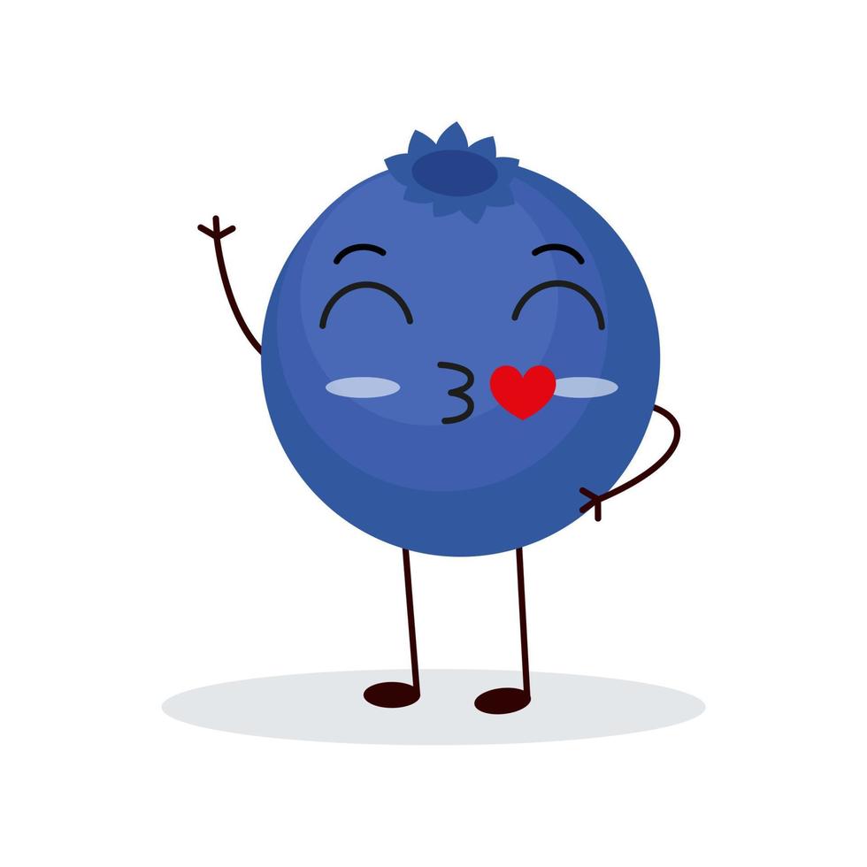 Cute happy blueberry character. Funny fruit emoticon in flat style. vector