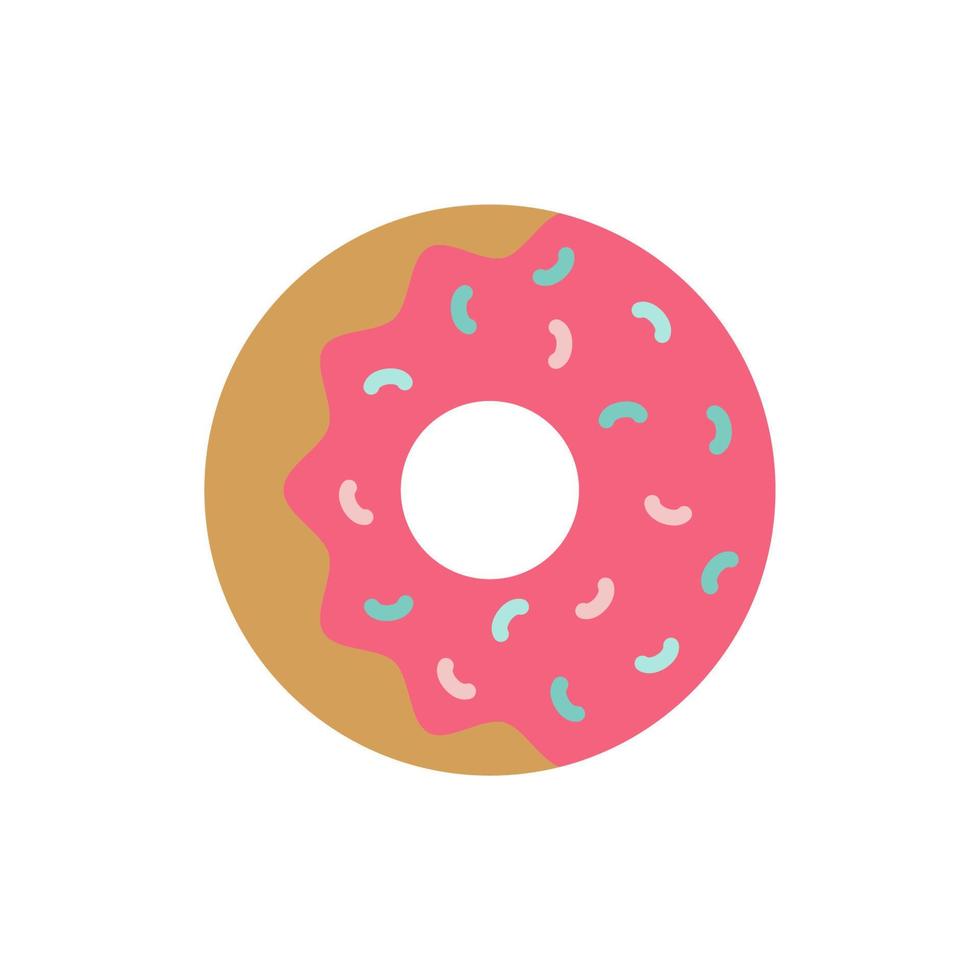 Cartoon colorful tasty donut isolated on white background. Glazed doughnut top view for cake cafe decoration or menu design. Vector flat illustration