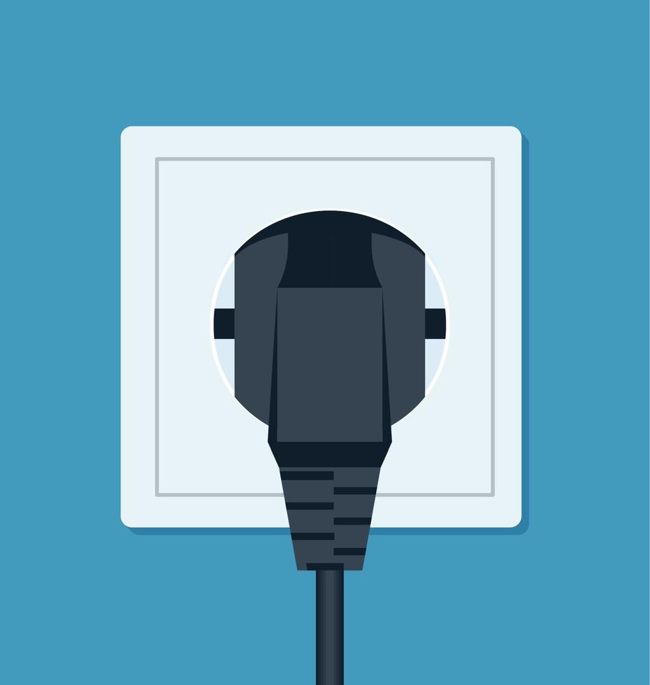 Electrical outlet and plug. Wall socket with cable. Vector illustration in flat style