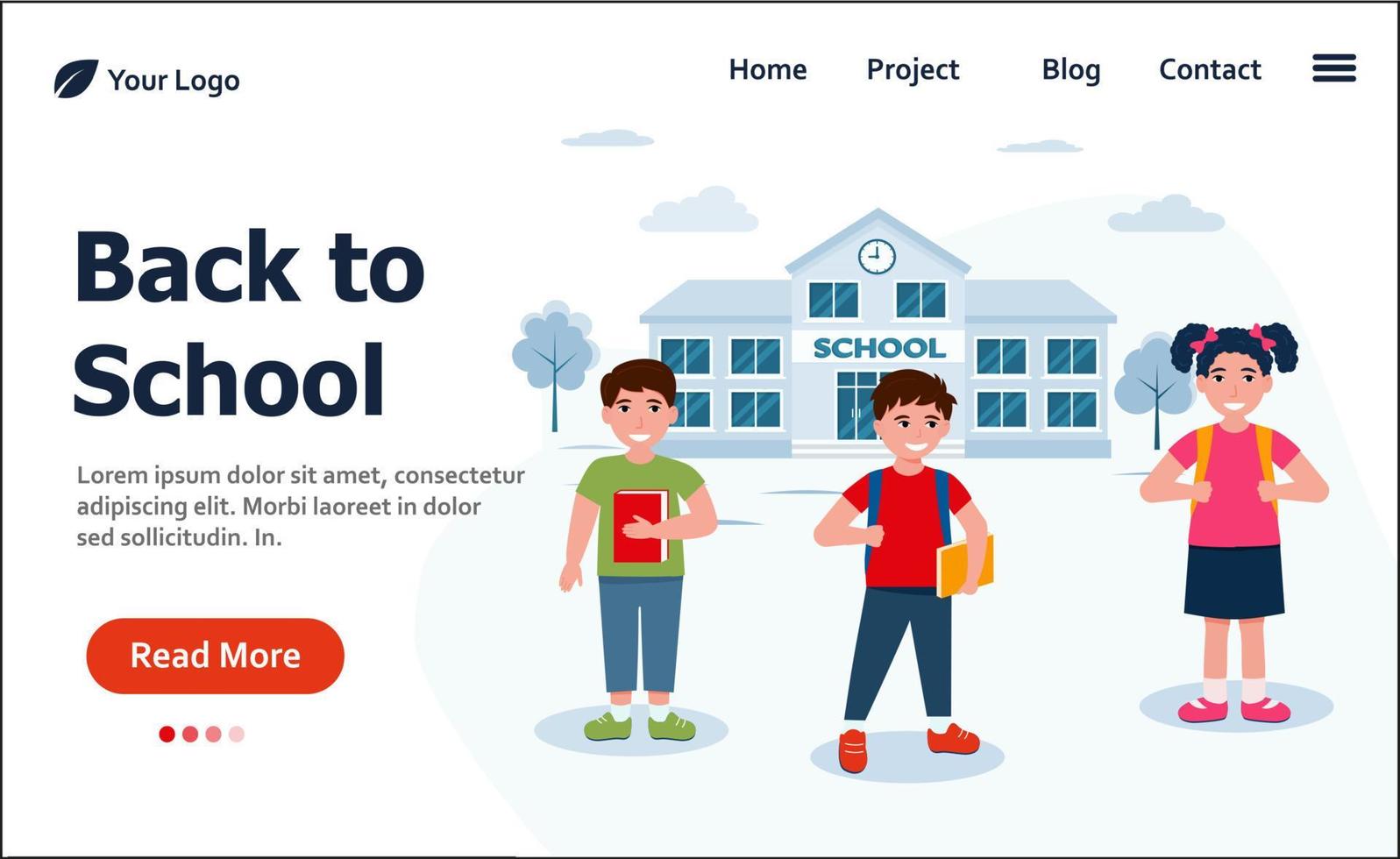 Back to School landing page. Banner or landing page template. vector illustration