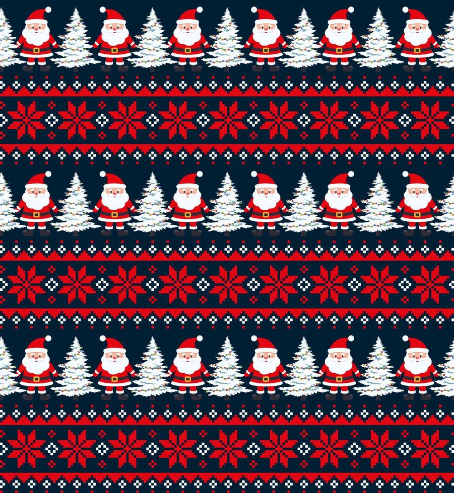 Knitted Christmas and New Year pattern. Wool Knitting Sweater Design. Wallpaper wrapping paper textile print. vector