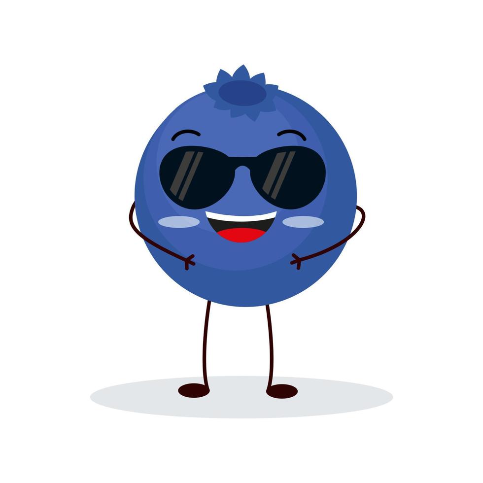 Cute happy blueberry character. Funny fruit emoticon in flat style. vector