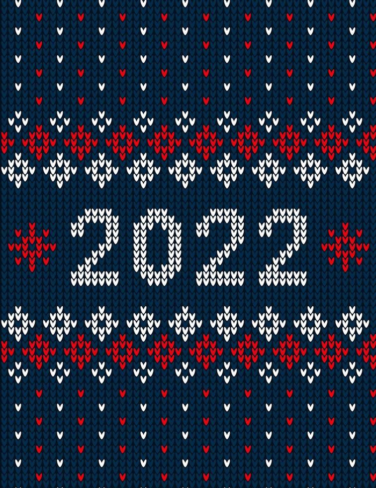 New Year Seamless Knitted Pattern with number 2022. Knitting Sweater Design. Wool Knitted Texture. Vector illustration