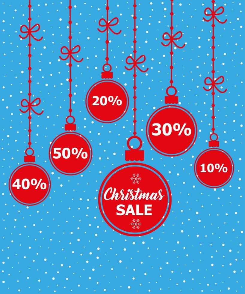 Christmas balls sale. Special offer vector tag. New year holiday card template. Shop market poster design.