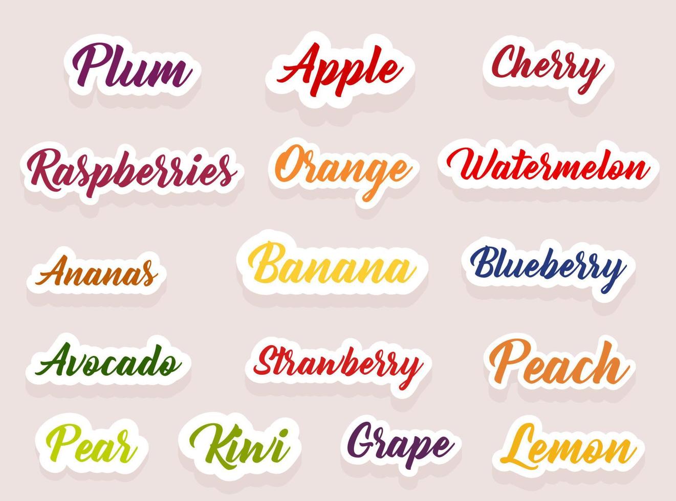 conjunto de lindos iconos de frutas de pegatinas vectoriales. estilo plano vector