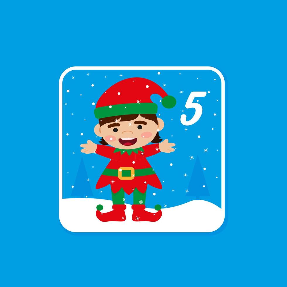 Advent calendar. Christmas holiday celebration cards for countdown December 5 vector