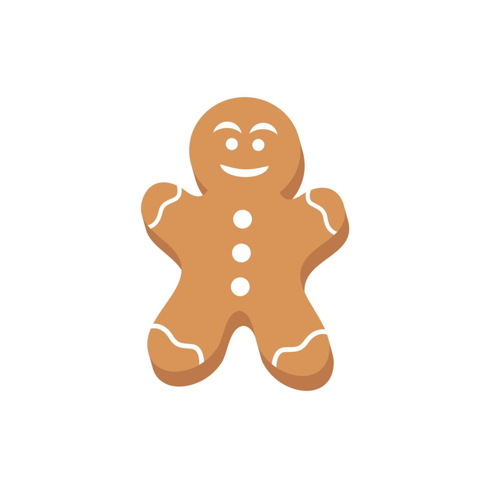 Holiday gingerbread man cookie. Cookie in shape of man with colored icing. Happy new year decoration. Merry christmas holiday. New year and xmas celebration. Vector illustration in flat style