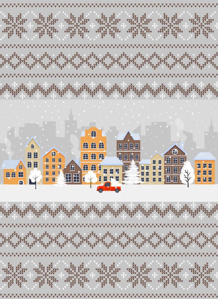 Knitted Christmas and New Year pattern. Wool Knitting Sweater Design. Wallpaper wrapping paper textile print. vector