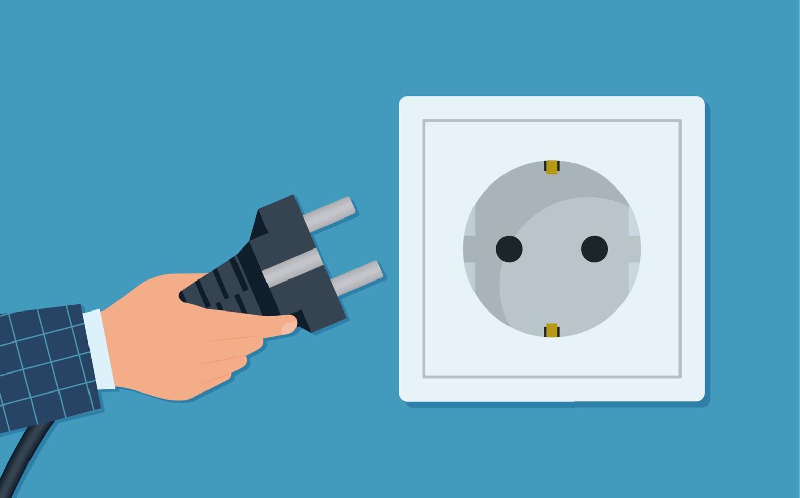 Electrical outlet and plug. Wall socket with cable. Vector illustration in flat style