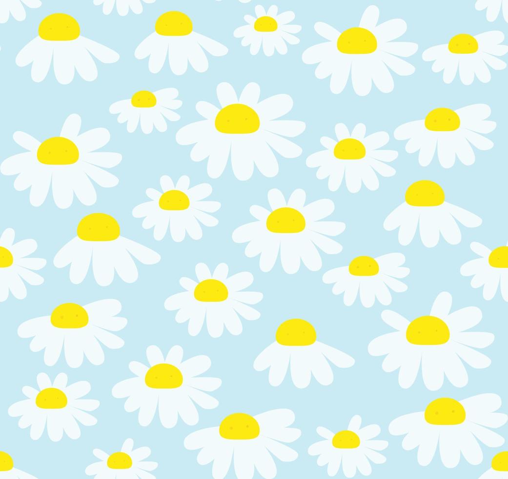 Seamless pattern with chamomile flowers on blue background. vector