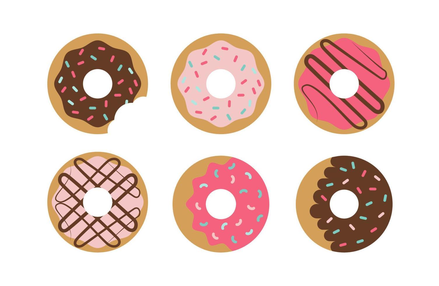 conjunto de rosquillas de colores de dibujos animados aislado sobre fondo blanco. vector