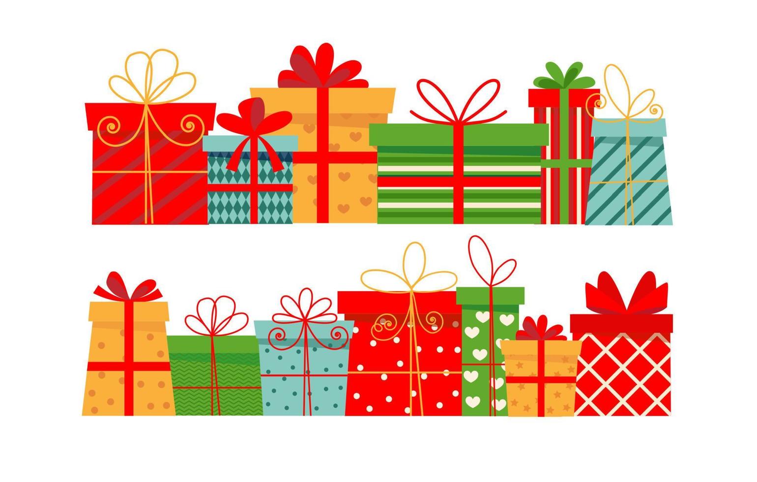 Lots of Christmas gifts. Isolated on white background, flat style. vector