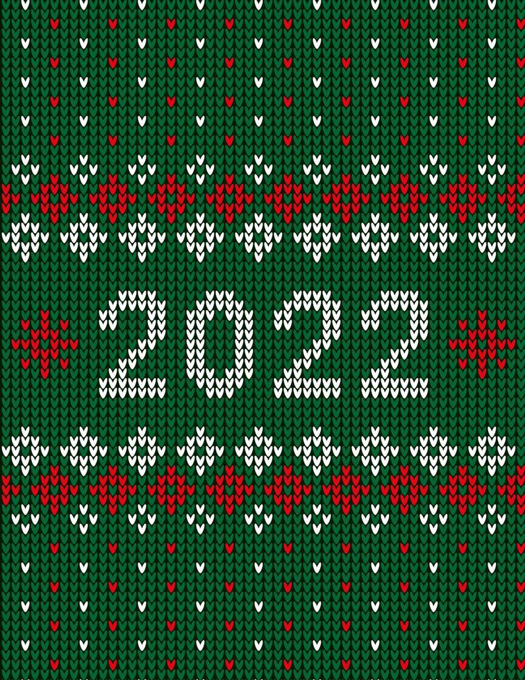 New Year Seamless Knitted Pattern with number 2022. Knitting Sweater Design. Wool Knitted Texture. Vector illustration