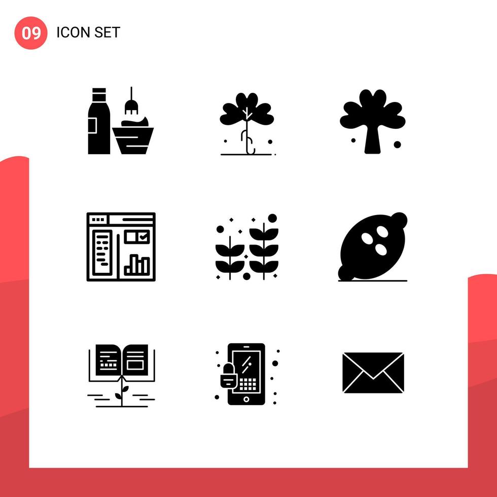 Modern Set of 9 Solid Glyphs Pictograph of tree palm irish beach paint Editable Vector Design Elements