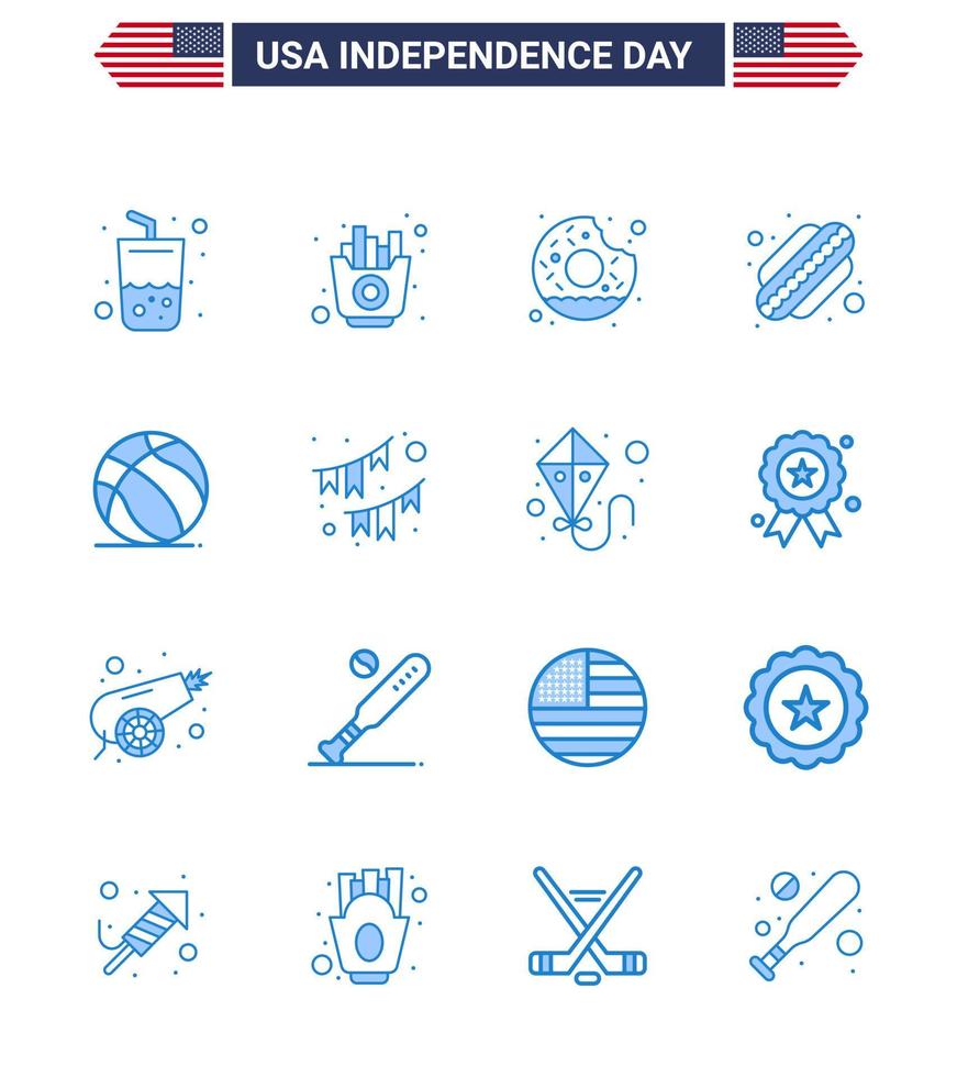 conjunto de 16 paquetes de blues modernos en el día de la independencia de estados unidos donut de fútbol americano elementos de diseño vectorial del día de estados unidos editables en estados unidos vector