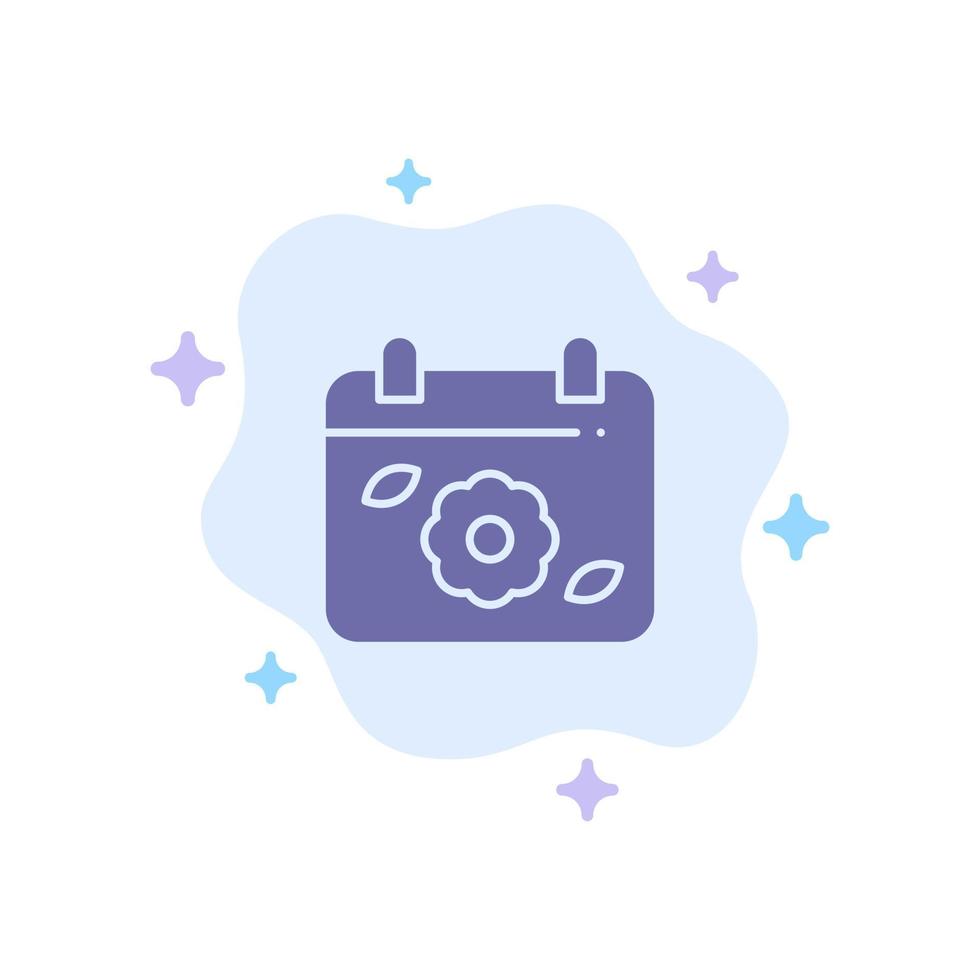 Calendar Flower Date Spring Blue Icon on Abstract Cloud Background vector
