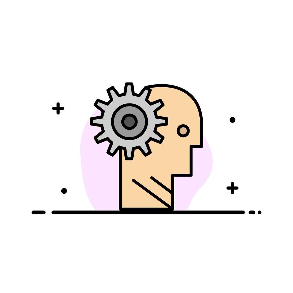 Solution Brain Gear Man Mechanism Personal Working  Business Flat Line Filled Icon Vector Banner Template