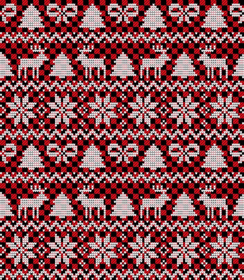 patrón de punto de navidad y año nuevo en buffalo plaid. diseño de suéter de punto de lana. papel de envolver papel estampado textil. vector