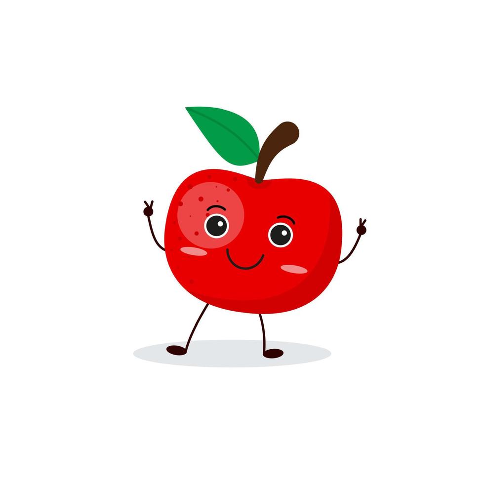 lindo personaje de manzana feliz. divertido emoticono de frutas en estilo plano. vector