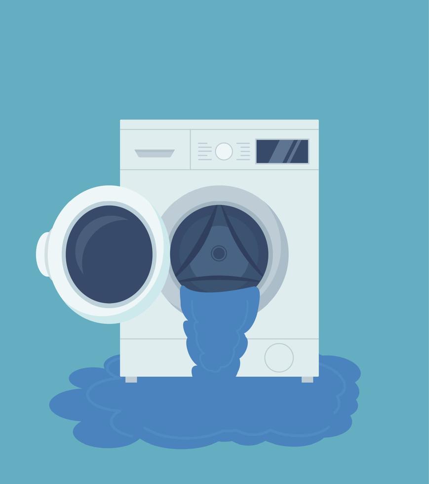 lavadora de la que sale agua. ilustración vectorial en un estilo plano. vector