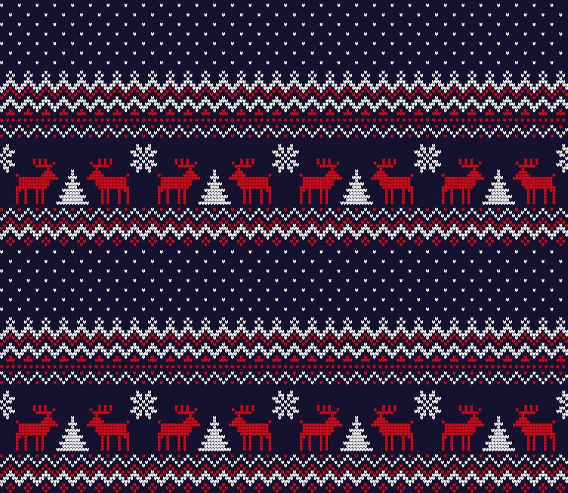 Knitted Christmas and New Year pattern at Buffalo Plaid. Wool Knitting Sweater Design. Wallpaper wrapping paper textile print. vector