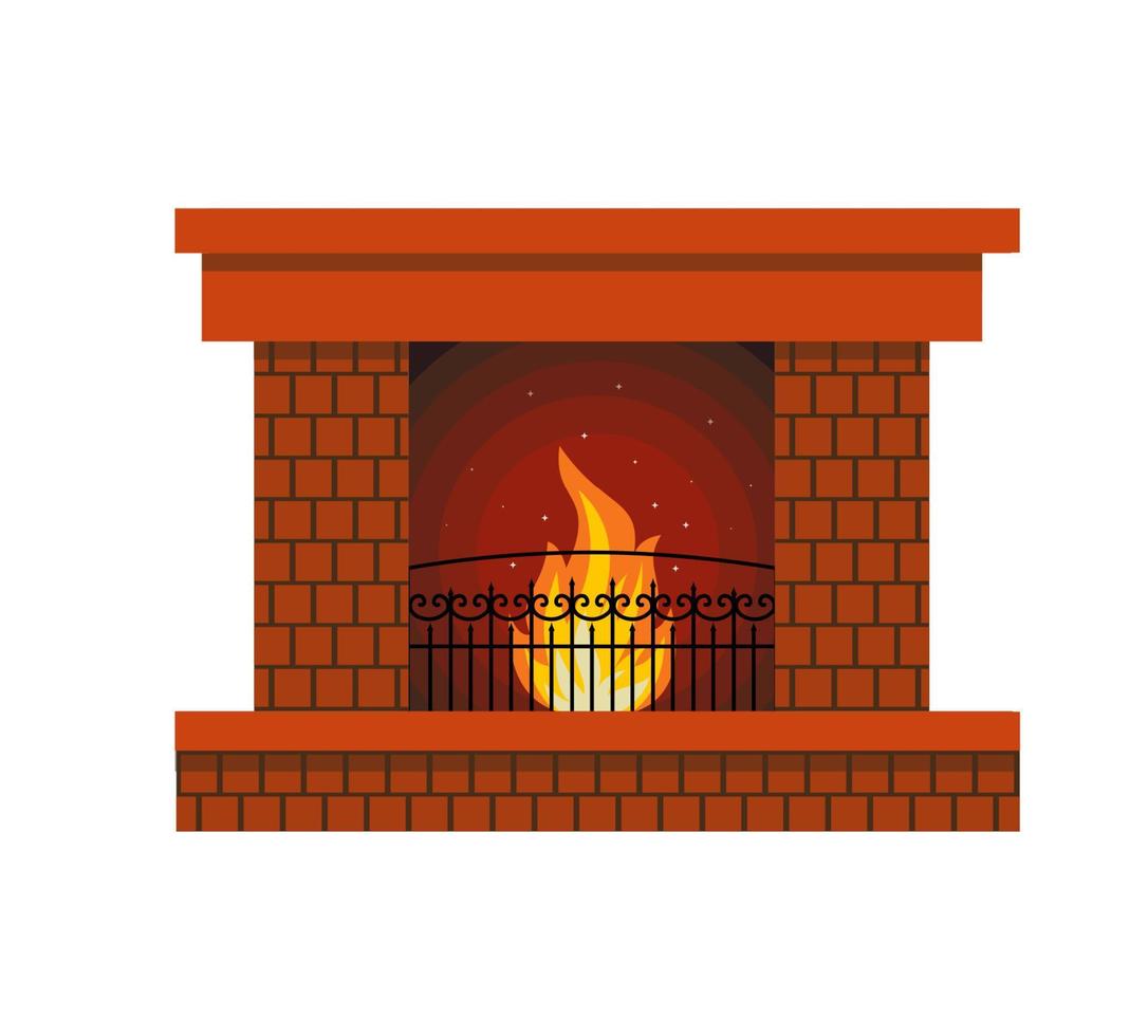 Fireplace. Winter holiday decoration isolated on white background. Vector flat style illustration.