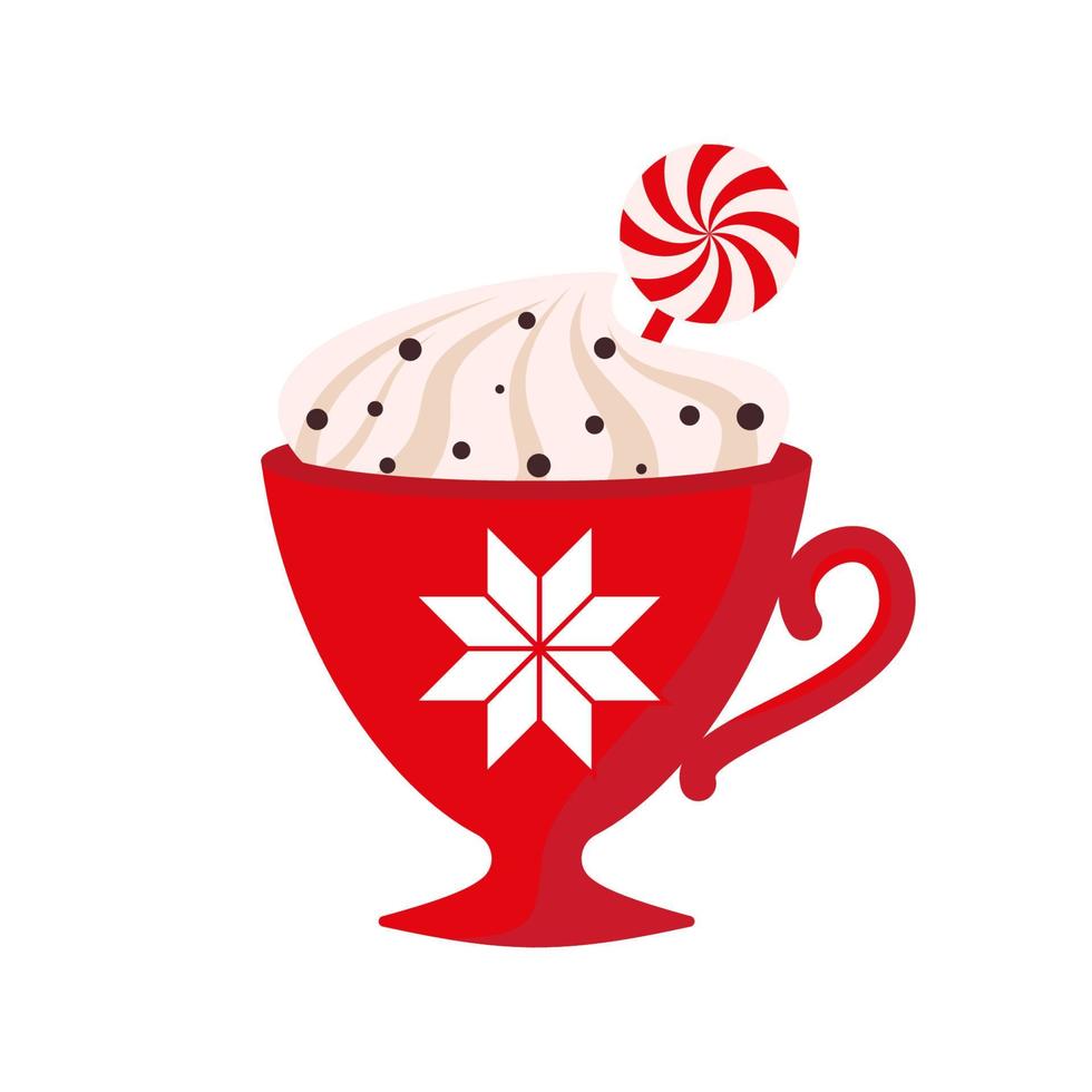 taza roja con una bebida caliente. ilustración vectorial de navidad. vector