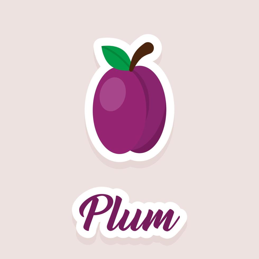 Cute vector stickers fruit plum icons. Flat style.