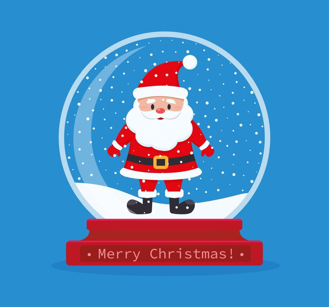 Christmas snow globe with santa claus inside. Merry Christmas. Celebrating new year and christmas. Vector illustration in flat style