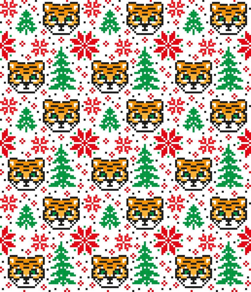 patrón de punto de navidad y año nuevo en tigre. diseño de suéter de punto de lana. papel de envolver papel estampado textil. vector