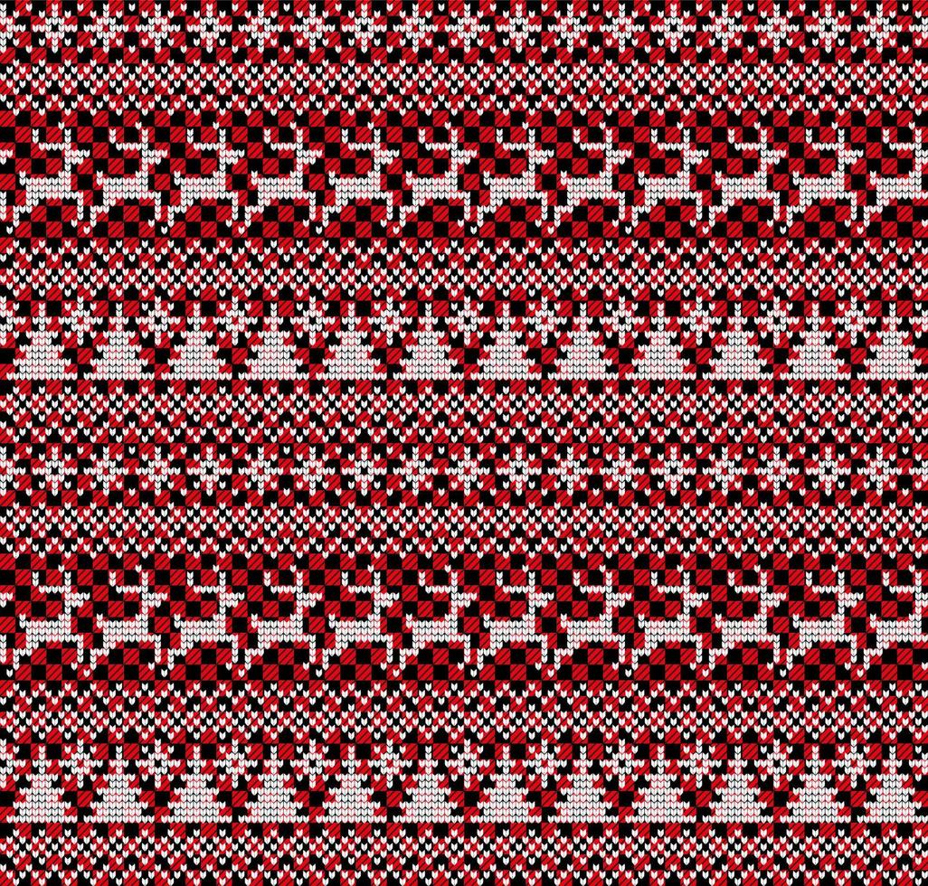 Knitted Christmas and New Year pattern at Buffalo Plaid. Wool Knitting Sweater Design. Wallpaper wrapping paper textile print. vector