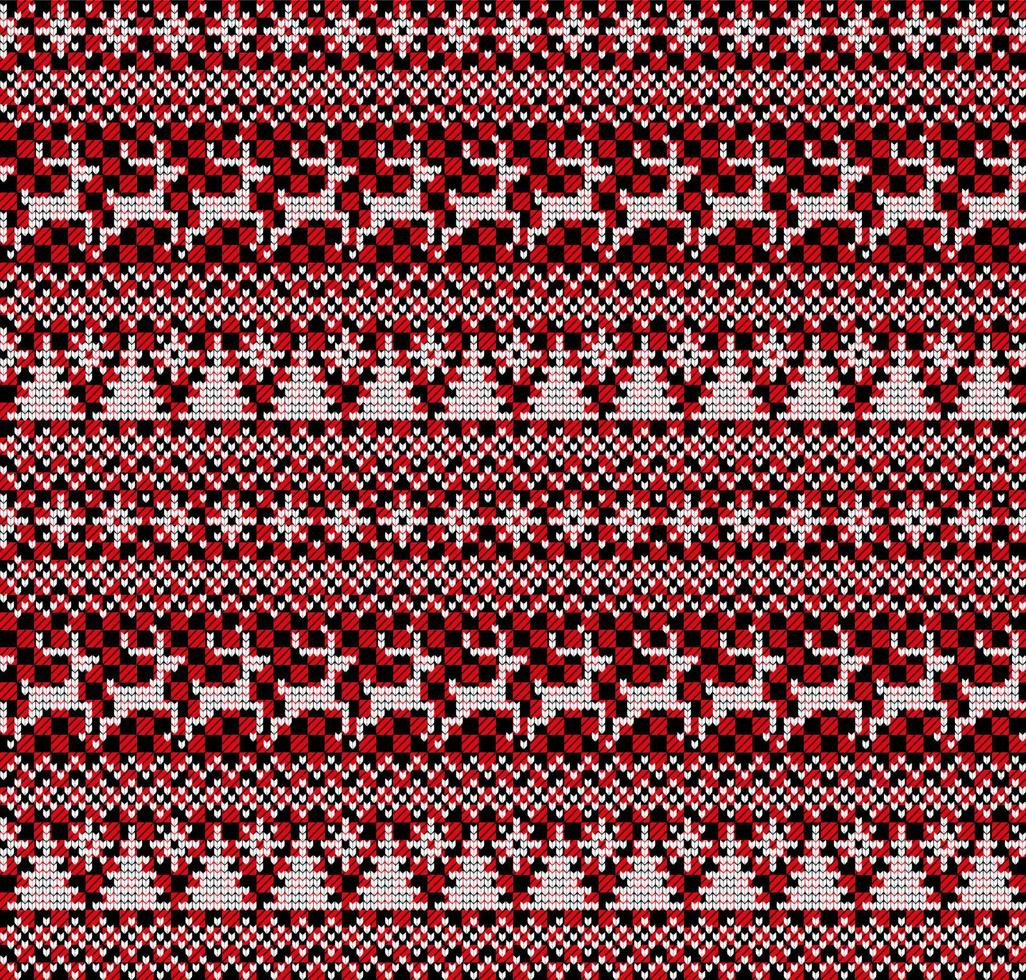 Knitted Christmas and New Year pattern at Buffalo Plaid. Wool Knitting Sweater Design. Wallpaper wrapping paper textile print. vector