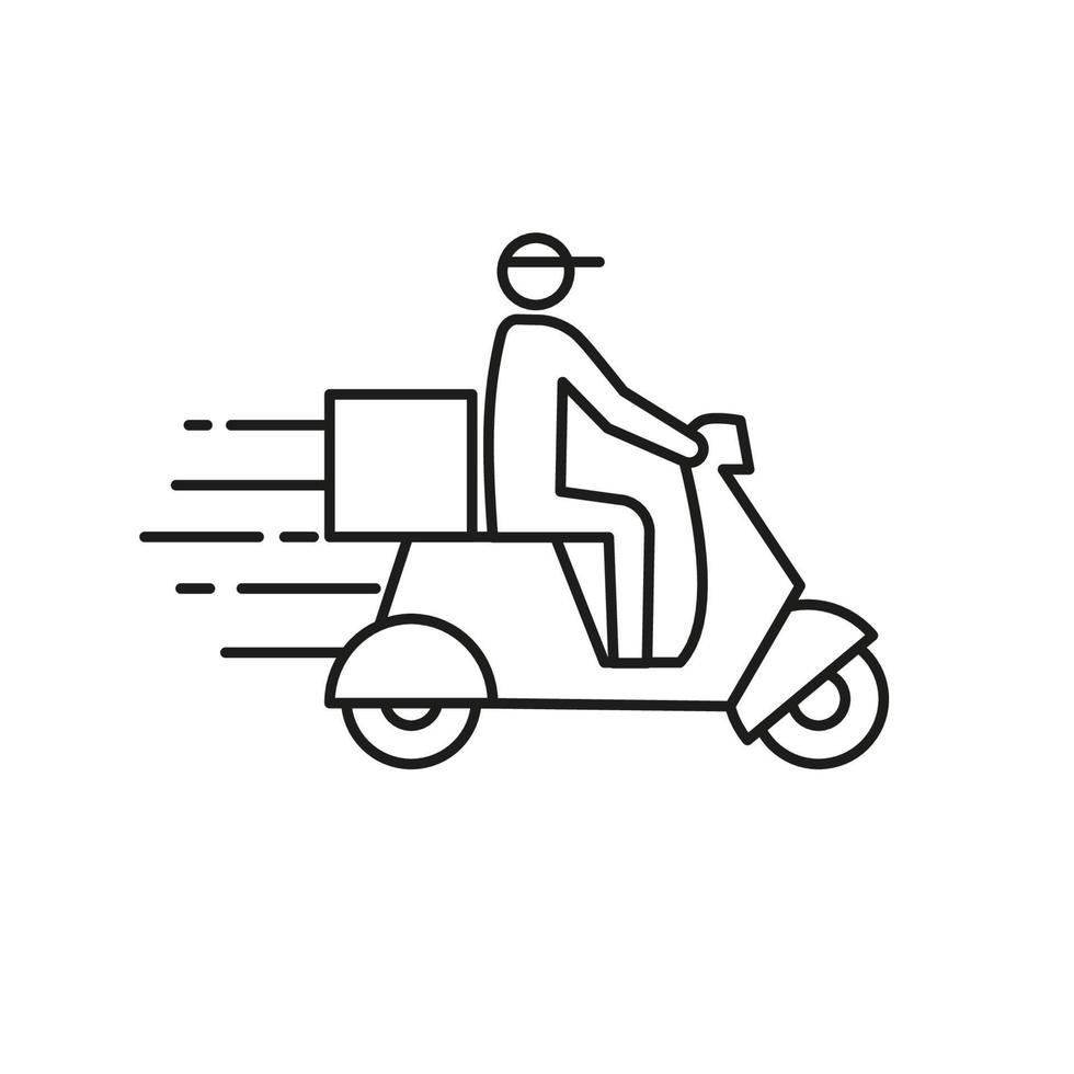 envío rápido repartidor montando motocicleta icono símbolo, pictograma diseño de contorno plano para aplicaciones y sitios web, vector