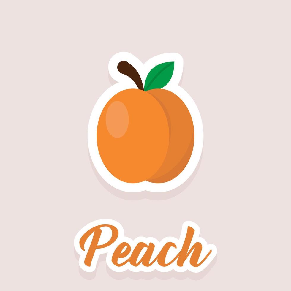 Cute vector stickers fruit peach icons. Flat style.