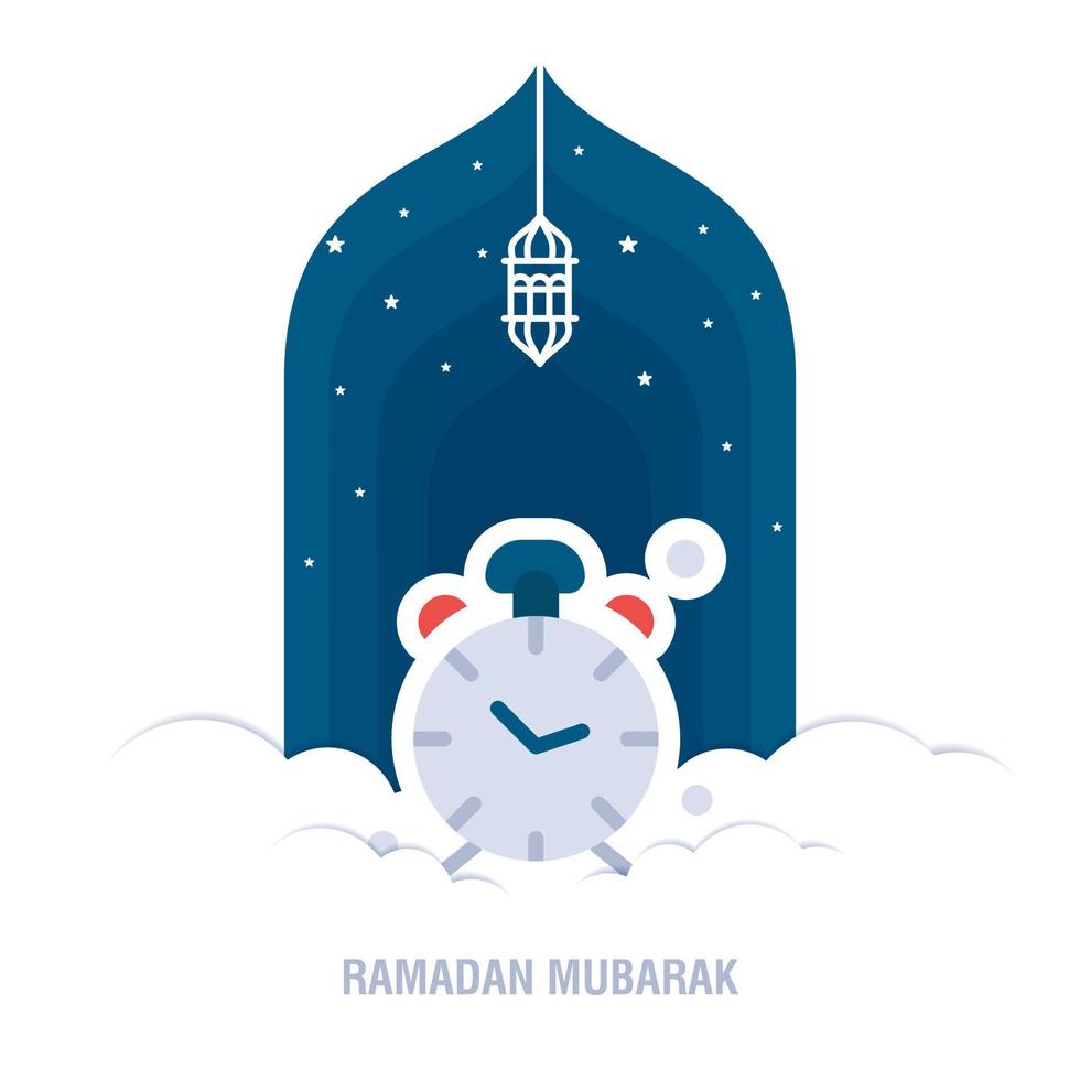 Ramadan Kareem islamic design crescent moon and mosque dome silhouette with arabic pattern and calligraphy vector