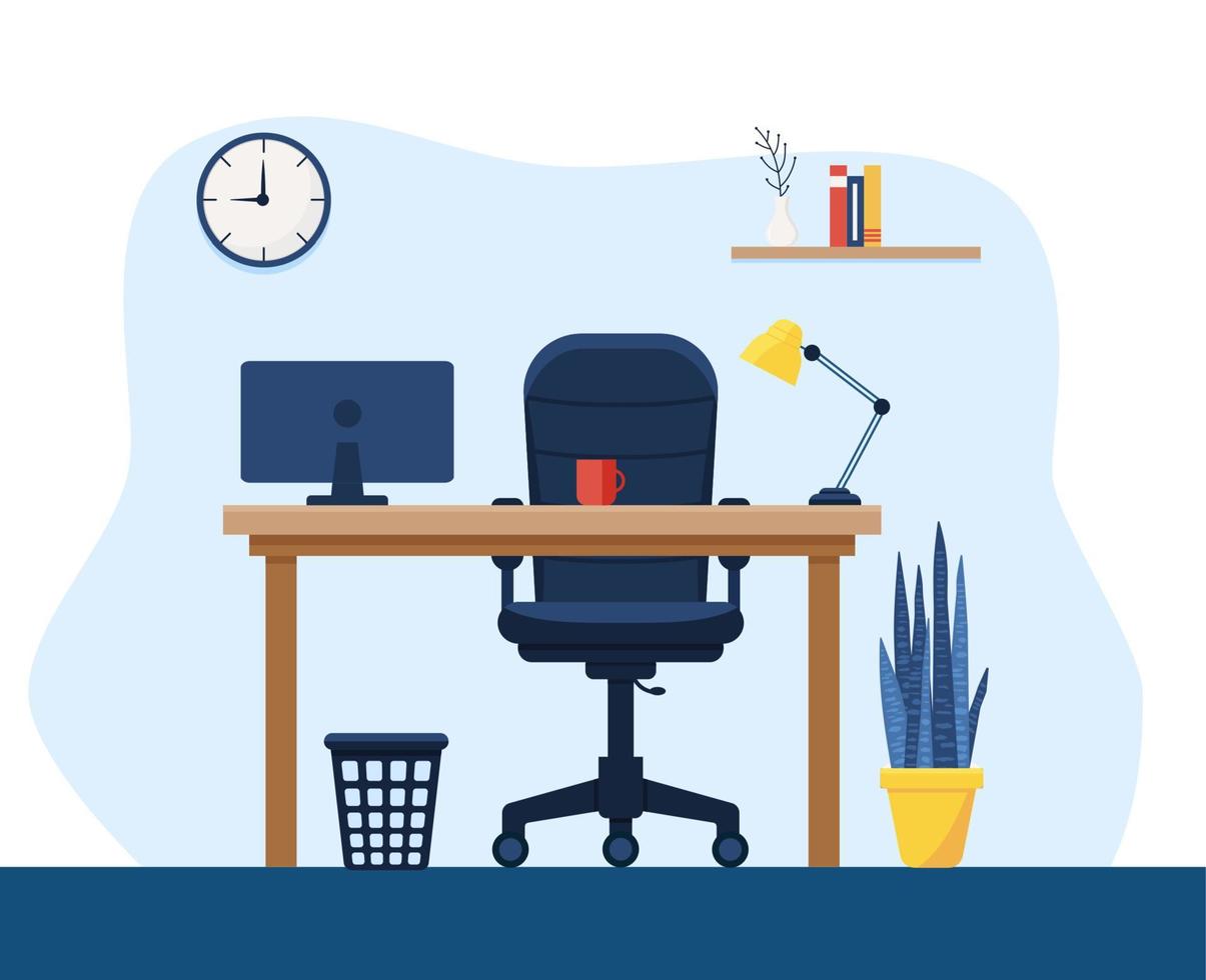 Workplace in office. Cabinet with workspace with table and computer. Concept illustration, flat style vector. eps 10 vector