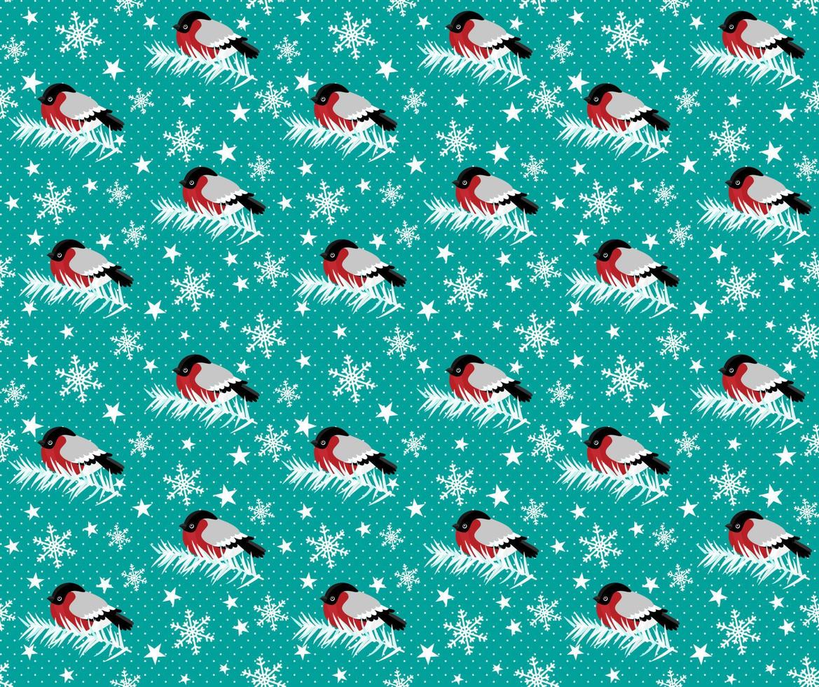 decoración de patrones sin fisuras de pájaro bullfinch rojo y copo de nieve vector