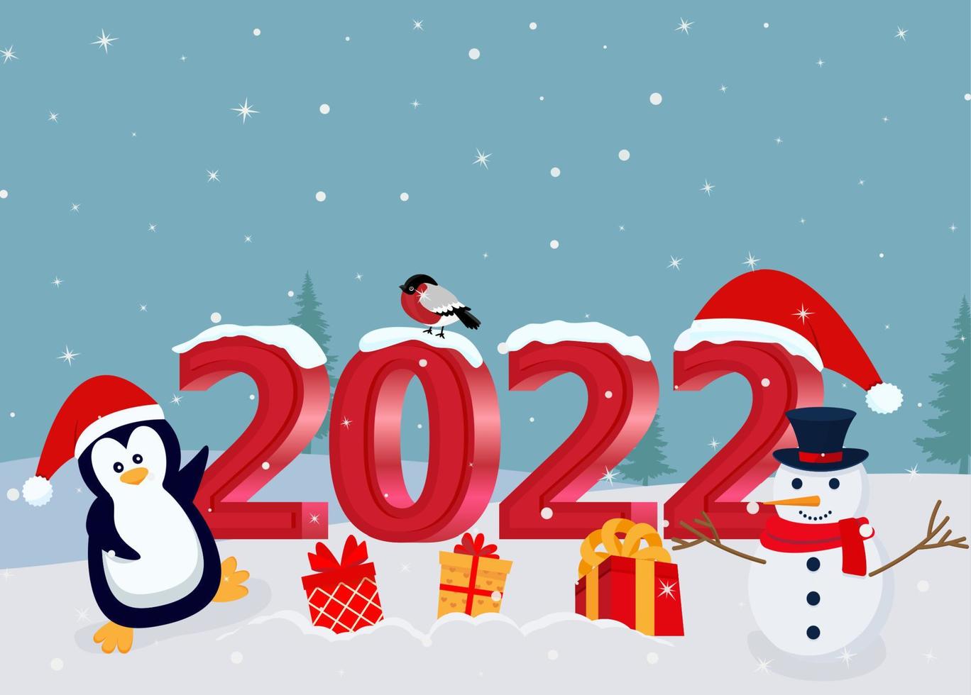 Cute Christmas and New Year card with 2022 lettering vector