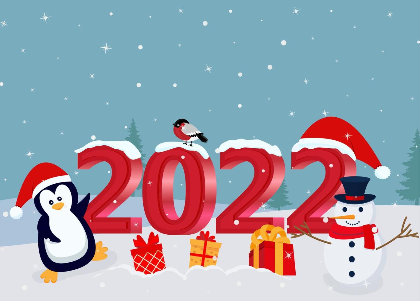 linda tarjeta de navidad y año nuevo con letras 2022 vector