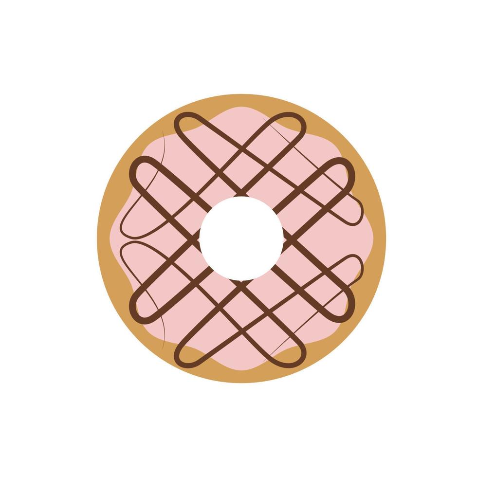Cartoon colorful tasty donut isolated on white background. Glazed doughnut top view for cake cafe decoration or menu design. Vector flat illustration