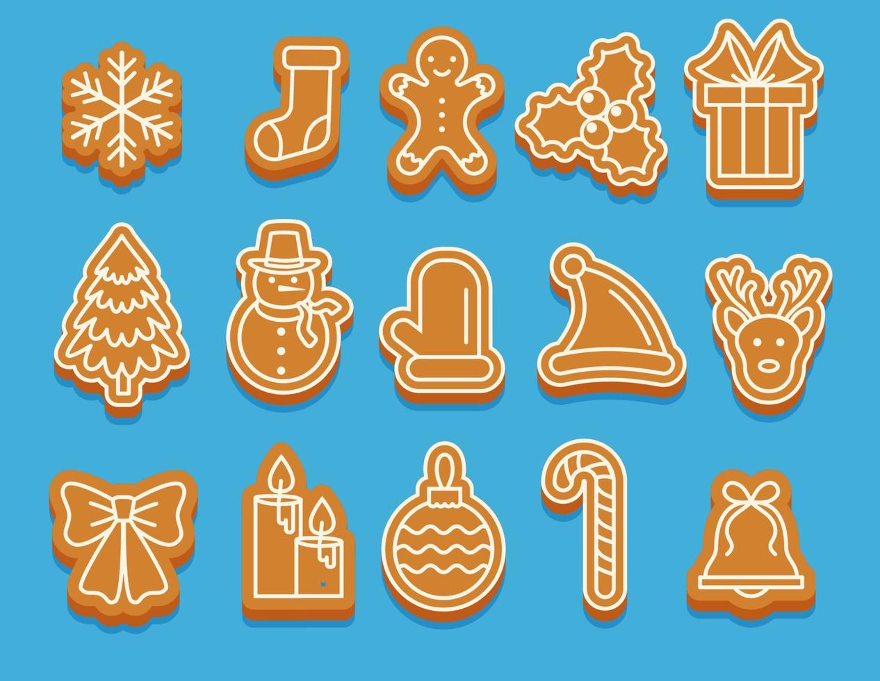 galletas de jengibre de dibujos animados para el diseño de celebración. elementos vectoriales navideños para ilustraciones, tarjetas, pancartas y fondos navideños. deliciosas galletas caseras. vector