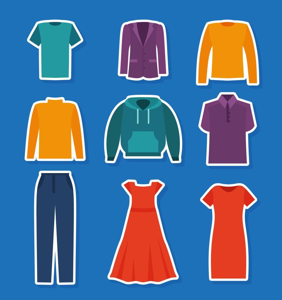 conjunto de pegatinas para ropa de hombre y mujer. vector