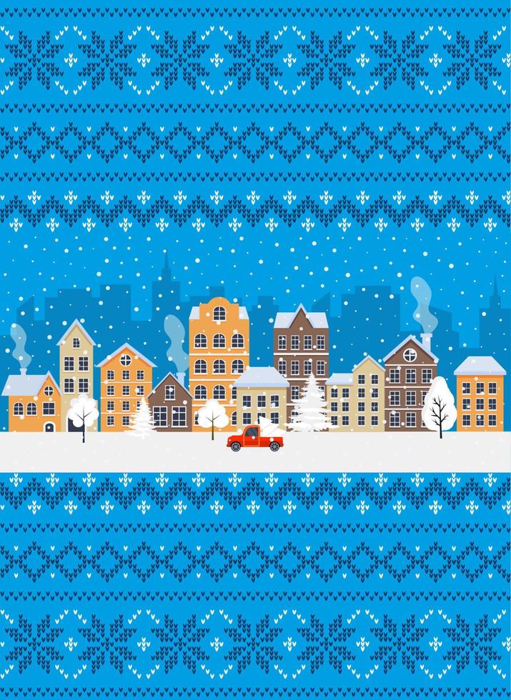 Knitted Christmas and New Year pattern. Wool Knitting Sweater Design. Wallpaper wrapping paper textile print. vector