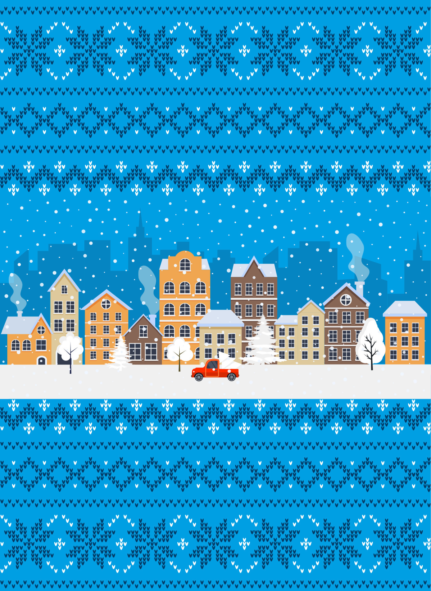 Knitted Christmas and New Year pattern. Wool Knitting Sweater Design