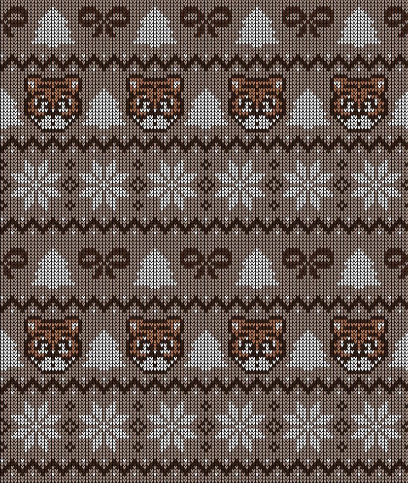 patrón de punto de navidad y año nuevo en tigre. diseño de suéter de punto de lana. papel de envolver papel estampado textil. vector